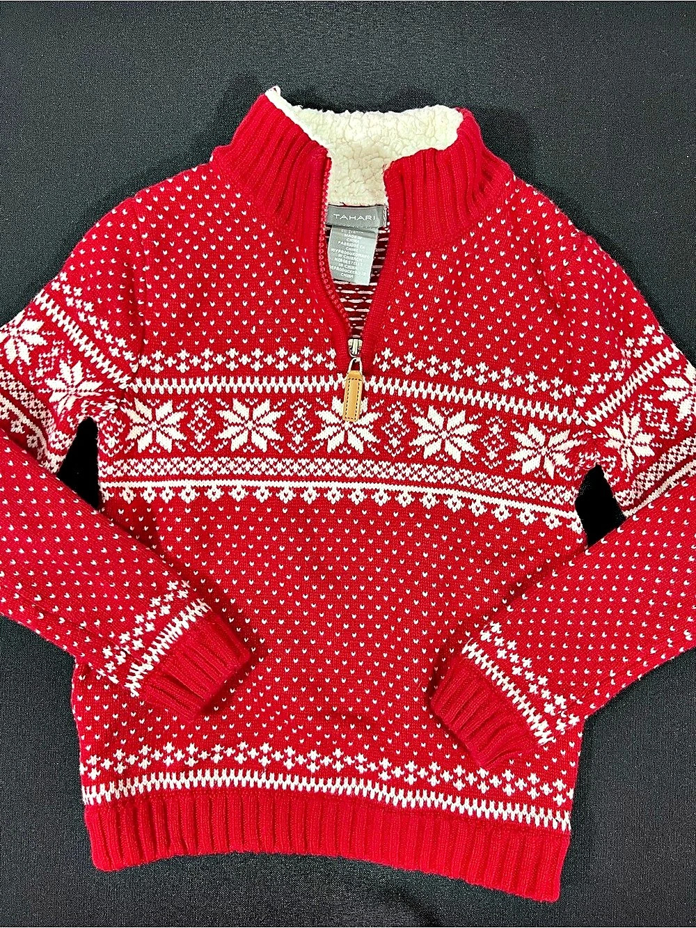Kids Tahari Red & White Fair Isle Turtleneck Sweater